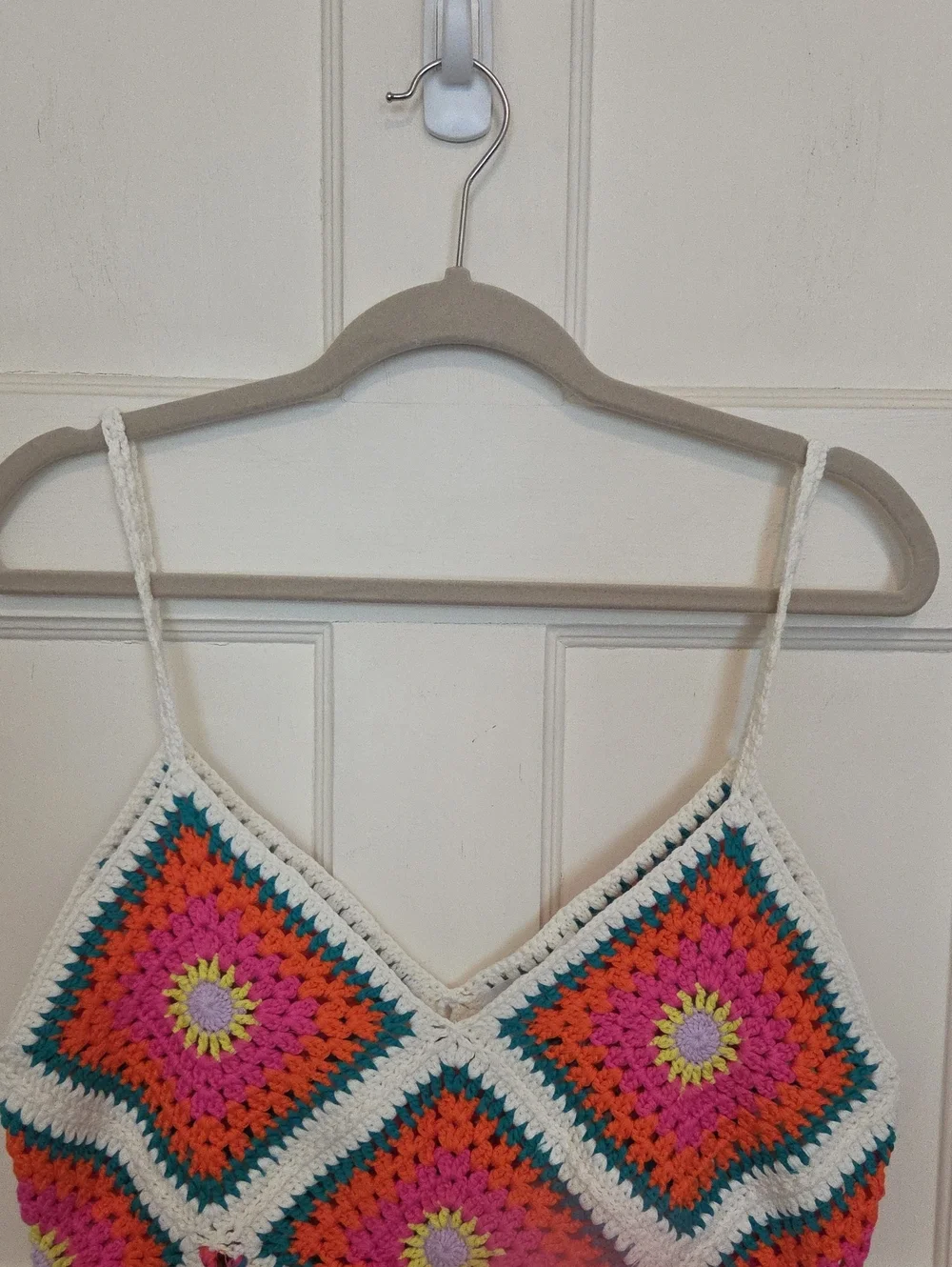 Self Contrast Dixie Crochet Camisole Knit Fringe Hem Top In Happy Colors SZ Med - Picture 5 of 16